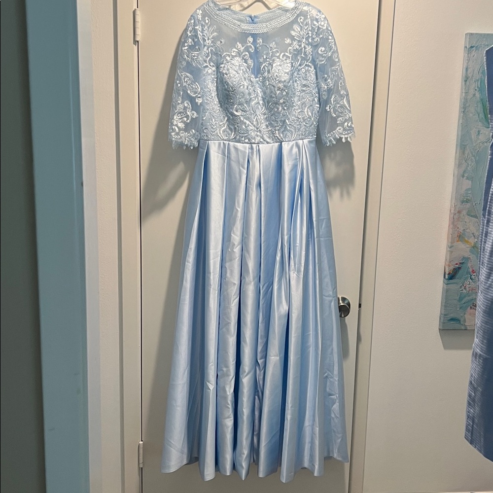 Blue Satin Mother of the Bride dress.